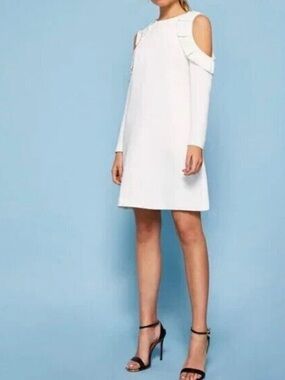 Ted Baker NWT White Cold-Shoulder Shift Mini Dress. Ted Baker size 3 (US size 8)